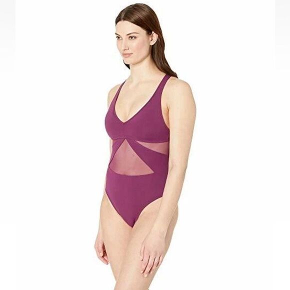 Bleu Rod Beattie V-Neck Mesh Strappy Cross-Back One Piece Purple Swimsuit Sz. 12 - Picture 3 of 12